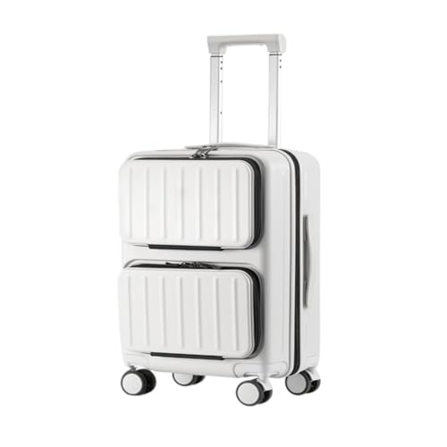 Suitcase Multifunctional front double-opening suitcase business password trolley boarding lightweight suitcase Suitcase Tags(White,A)
