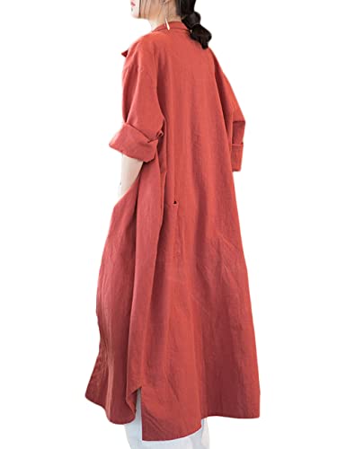 NFYM Women Casual Cotton Linen Lapel Shirt Trench Coats Lightweight Loose Button Up Pockets Long Maxi Shirt Jacket Shacket2