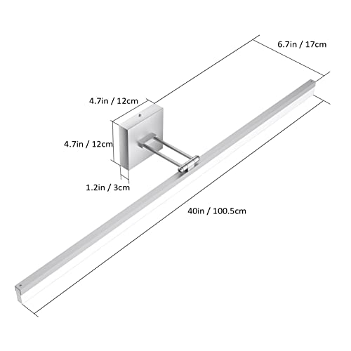 Image of Ralbay 40 inch Silver Bathroom Vanity Light 24W Adjustable Silver Vanity Lighting Modern LED Bathroom Vanity Light Fixtures Over Mirror (6000K Cool White Light)