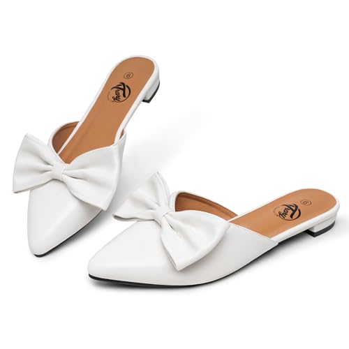Trary Women's Black Bow Pointed Toe Mules, Modern Mule, Size 5