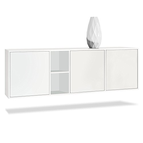 Aparador Cómoda Cuba, Cuerpo en Blanco Mate/frentes en Blanco Mate