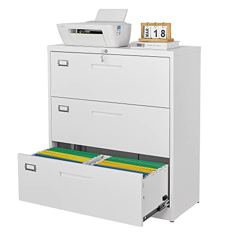 Stani Lateral File Cabinet With Lock, 3 Drawer Lateral Filing Cabinet, Lockable Filing Cabinet For Hanging Files Letter/Legal/F4/A4 Size, Metal Lateral File Cabinet For Home And Office #TOP12