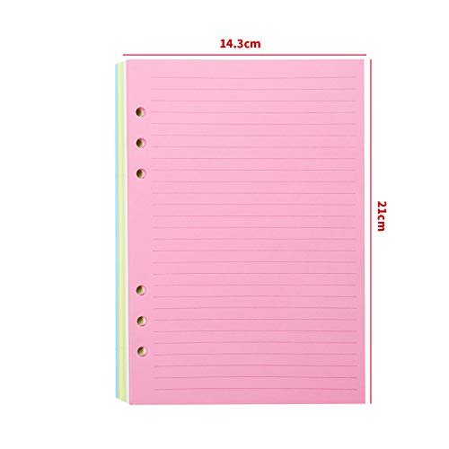 Chris.W Colorful 6-Hole Ruled Refills Inserts for A5 Size Organizer Binder, 5-Color Loose Leaf Planner Filler Paper, 100 Sheets/200 Pages, Lined(8.27" x 5.59") - Thumbnail 5