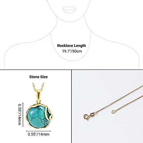 14K Yellow Gold Plated Over 925 Sterling Silver And Turquoise Large Pendant; Natural December Birthstone Round Pendant; Unique Jewelry For Women ; Handmade Vintage Style Turquoise Necklace For Women #TOP5