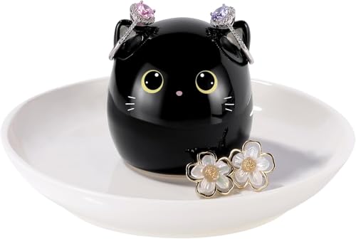 Titanape Cadeau en forme de chat pour femme, bague en forme de chat noir pour bijoux, bagues, boucles d'oreilles, collier, montre, clés, anniversaire, Noël,...