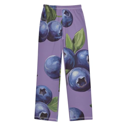 Blueberry with Leaf Boys Long Pants Soft Trousers Elastic Waist Kids Lounge Bottoms with Pockets S-XL