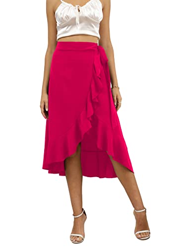 LYANER Women's Boho Floral Print Wrap Front Self Tie Knots Ruffle Hem Split Midi Skirt - Image 7