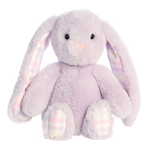 Aurora Vibrant Spring Gingham Bunny Stuffed Animal - Decorative Companion - Endless Fun - Lavender 9 Inches