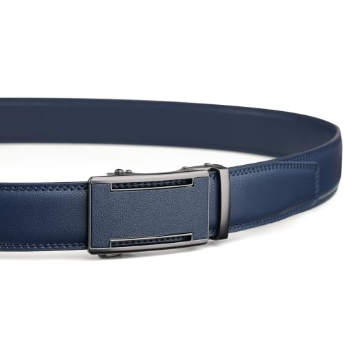 Image of Drowsmen Leather ratchet belt 1 3 /8 inch with Click Sliding Automatic Buckle, Adjustable belt Trim to Fit
