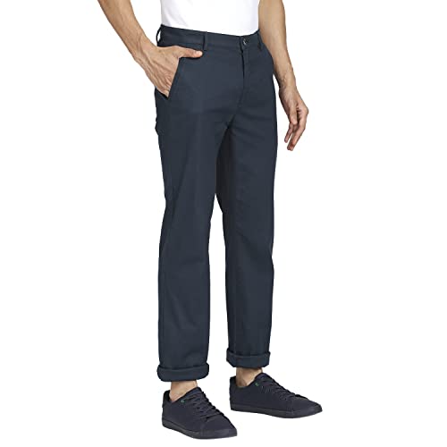 Image of Colorplus Men's Cotton Blend Solid Piece Dyed Pattern Tailored Fit Flat Front Casual Trouser