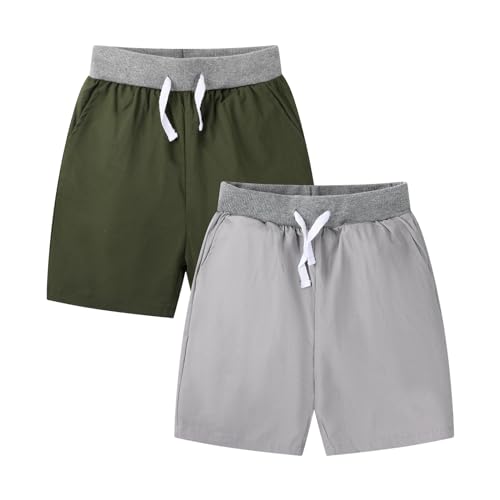 Image of HILEELANG Toddler Boy Chino Shorts Summer Cotton Stretch Drawstring School Uniform Jogger Shorts 2 Pack