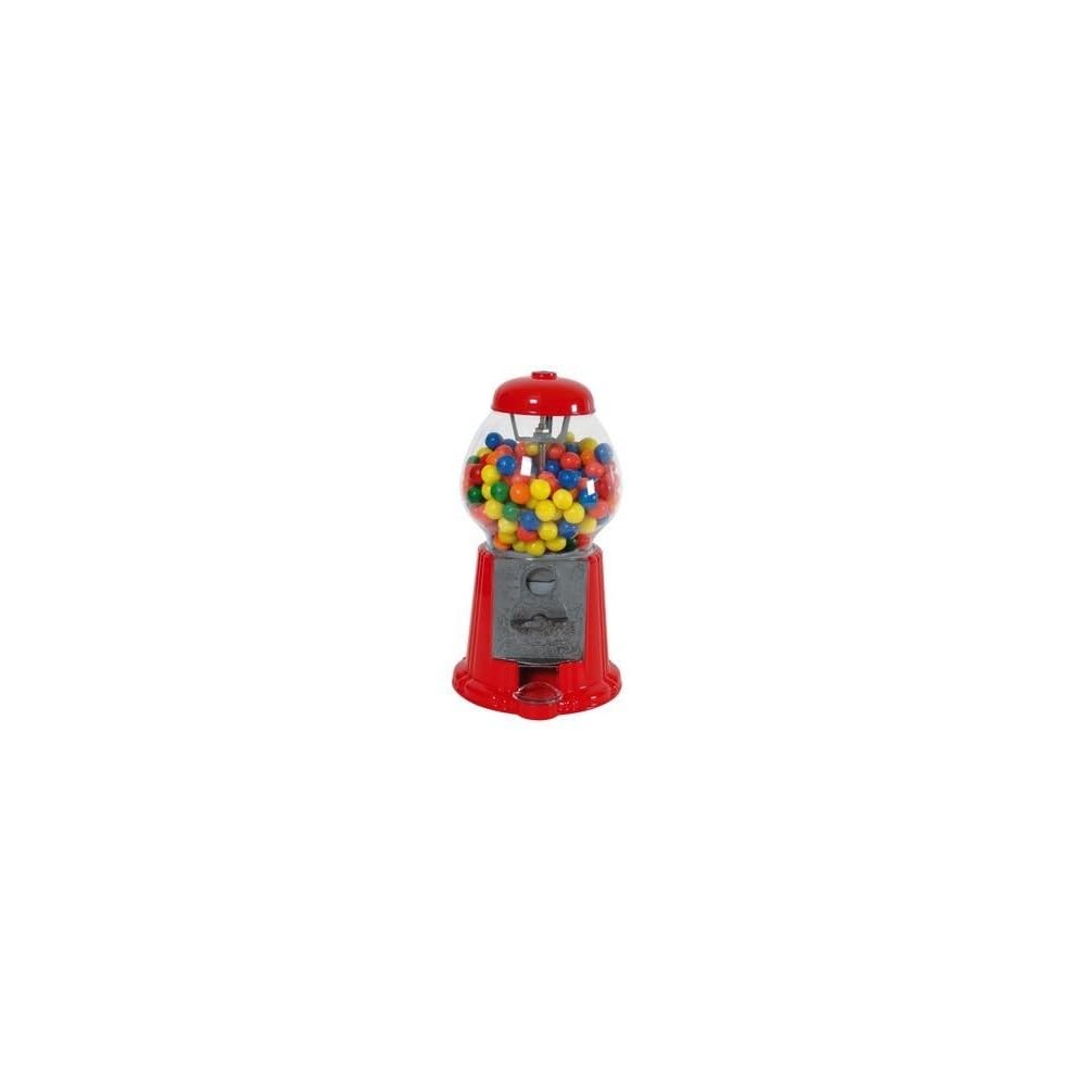 25-1271R Distributeur de chewing-gum rétro Tirelire Rouge et transparent Métal et verre Grand modèle D16 x H28 cm