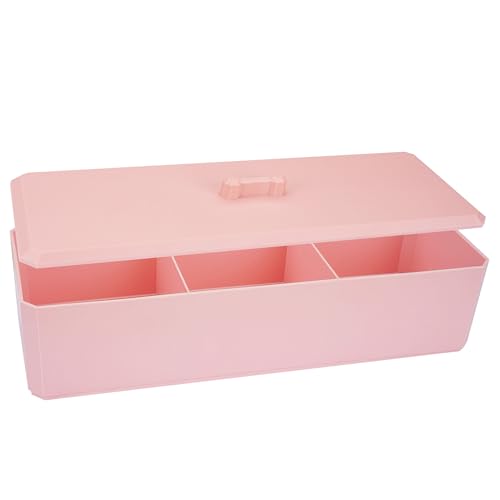 Biiange 3 Compartments Cotton Ball Holde, Cotton Ball Holder with Lid, Beauty Dispenser Canister for Bathroom Countertop Vanity (Pink)