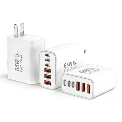 Image of 65W USB C Charger Block,3Pack 6-Port Type C Fast Phone Charging Block Cube PD Multiport USB C Power Adapter+QC 3.0 USB A Wall Plug for Apple iPhone 17 /16 /15 /14 /13 /12 /11 Pro Max /Plus /Air,iPad,Galaxy