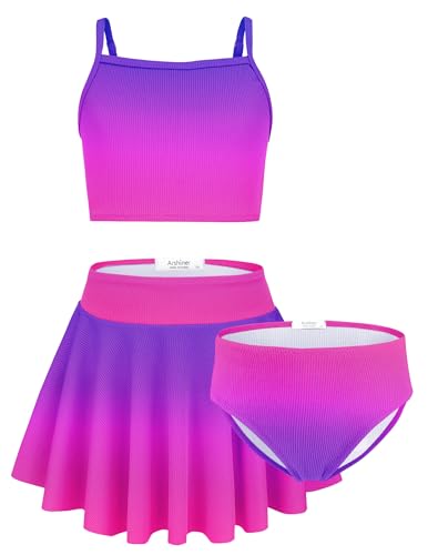Image of Arshiner Girls 3 Piece Swimsuit for Teen Girl Tankini Swimsuits Bathing Suit Beach Bikini Swimwear with Skirt