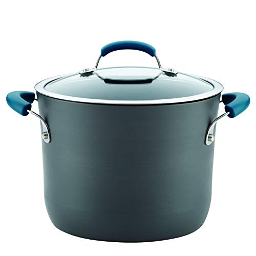 Rachael Ray Brights Hard Anodized Nonstick Stock Pot/Stockpot with Lid, 8 Quart, Marine Blue
