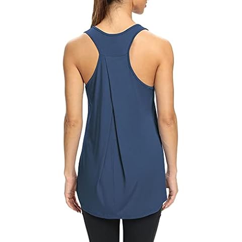 Bestisun Women's Long Athletic Tank Top, Yoga & Gym Workout Muscle Shirt - Navy L Cover
