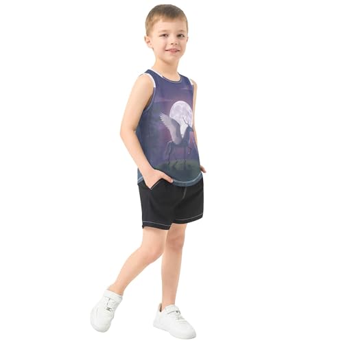 JUNZAN Fantasy Landscape Boy Athletic Tank Tops Sleeveless Kids Vest Boys Basketball Shirt for Surfing Vacation Swim 3T4