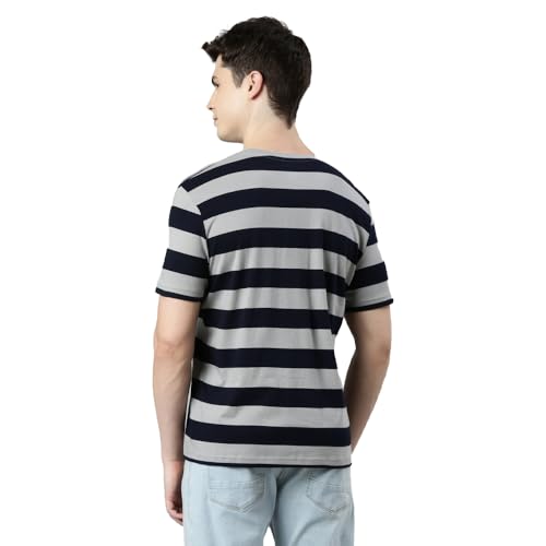 Image of FASO Men's Yarn Dyed Striped T-Shirt | Super Soft Combed Cotton | Sporty Big Stripes | Half Sleeves | Customized Comfort Fit for Smart Casual Wear