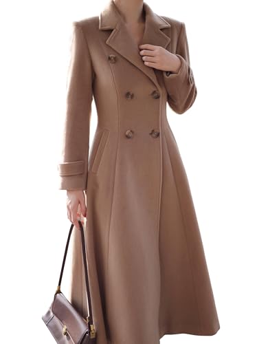 Image of IDEALSANXUN Womens Long Wool Coat Fall Winter Double Breasted Trench Coat Peacoat Jackets