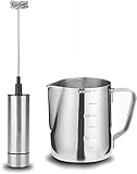 WADEO Milchaufschäumer Elektrische Testsieger Milchschäumer Set mit Ständer Elektrischer Milchaufschäumer Batteriebetrieb Edelstahl Doppeltem Quirl Und Einfachem Quirl für Cappuccino Kaffee