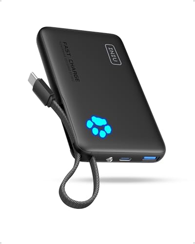 INIU 45W Power Bank, Fast Charging Portable Charger with Built-in USB C Cable, 10000mAh Small Type C Powerbank, Battery Pack for iPhone 17 16 15 14, iPad, Samsung S25 S24 etc Travel Camping Essentials