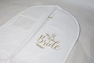 Wedcova UK Wedding Dress Bag Bridal Dress Cover Bag Wedding Dress Storage Bag Bridal Long Dress Ball Gown Clothes Garment Bag (White with THE BRIDE Logo)