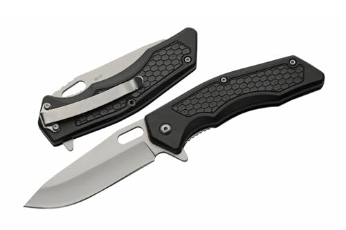 SZCO 7.5" Black ABS Handle Hive Pattern EDC Folding Pocketknife With Clip