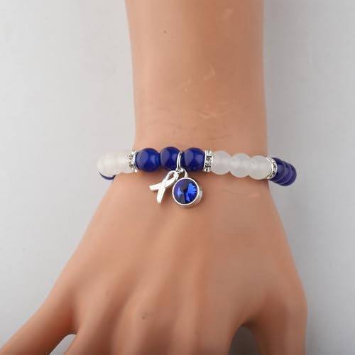 CHOORO Blue Awareness Ribbon Charm Bracelet Colon Cancer Dark Blue Awareness Gift for Cancer Survivor3