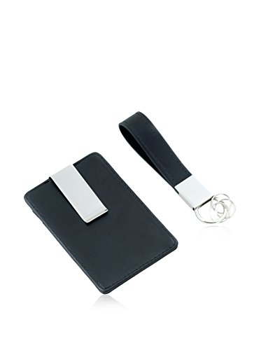 Black Leather Travel Wallet With Valet Key Ring Gift Set