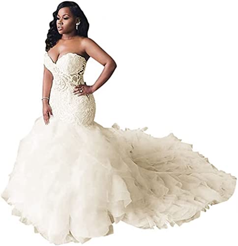 White Bridal Dresses for Bride Women Mermaid Long Tulle Wedding Dresses Sweetheart Lace Ruched