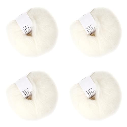 Lot de 4 pelotes de laine angora en mohair doux, anti-boulochage et anti-rétrécissement, pour couture, écharpes, pulls