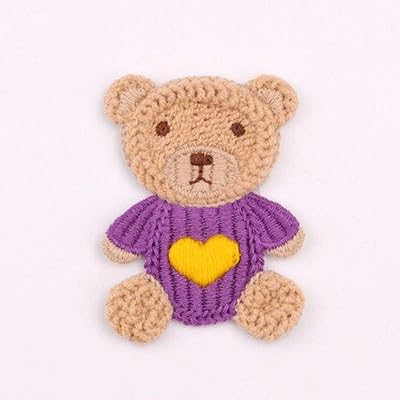 Naszywka haftowana 6,5 * CM 30 SZTUK Cartoon Bear Ręcznie robione szydełkowe aplikacje Szydełkowe naszywki kwiatowe Małe haftowane Aplikacje do prasowania na odzież(Pink)