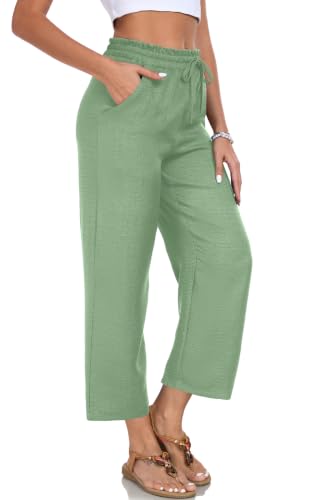 Image of EDUWU Women Casual Pants Loose High Waist Cropped Palazzo Beach Pants Summer Outfits 2026 Trendy