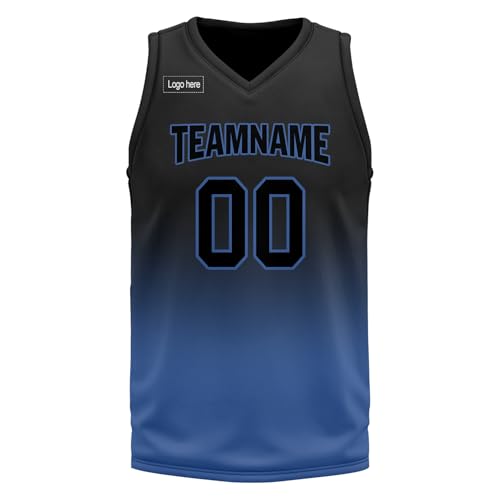 Custom Gradient Basketball Jersey for Men Youth with Name,Number,Logo Personalized Team Uniform Athletic Sports Train Shirts Black-Blue