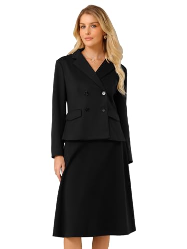 Women's 2 Piece Skirt Suit Set 2025 Fall Winter Double Breasted Blazers and A-Line Skirts