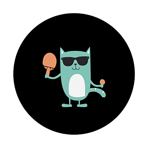 Cat Ping Pong Player - Paddle Game Sports Tournament Lover PopSockets Swappable PopGrip, Black - Image 3