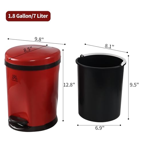 Caneca de basura plástica redonda 7 L con pedal rojo miniatura 4