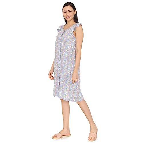 Image of Zivame Mickey & Friends Knit Cotton Knee Length Nightdress - Lemon Drop
