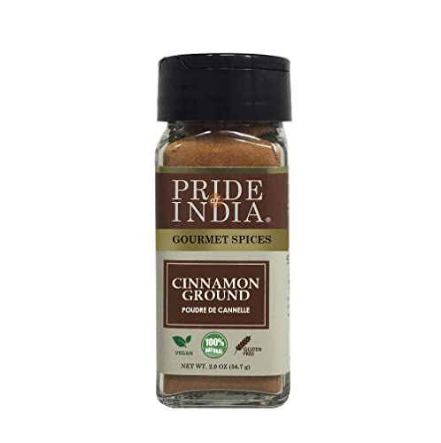 Pride of India – Natural Cinnamon Ground – Pure & Fresh – Gourmet Spice – Perfect for sweet & savory dishes – GMO/Gluten Free - Easy to Use – 2 oz. Small Dual Sifter Bottle