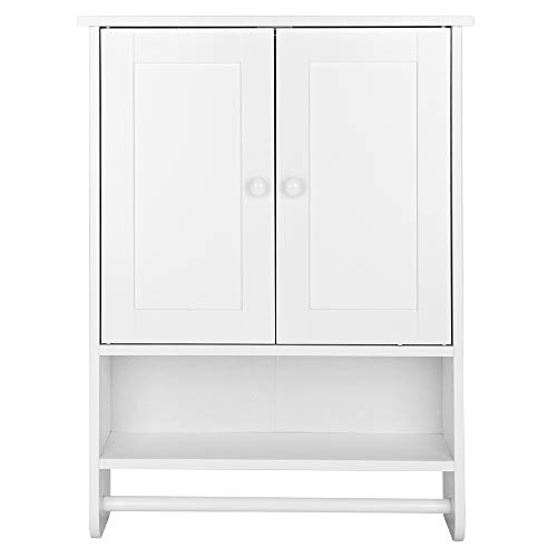Huedimboene Bathroom Cabinet Wall Mounted 2-Door with Storage Shelves, Wooden Medicine Cabinets with Towel Bar, Space Saver Storage Cabinets Over The Toilet for Bathroom&Living Room, White