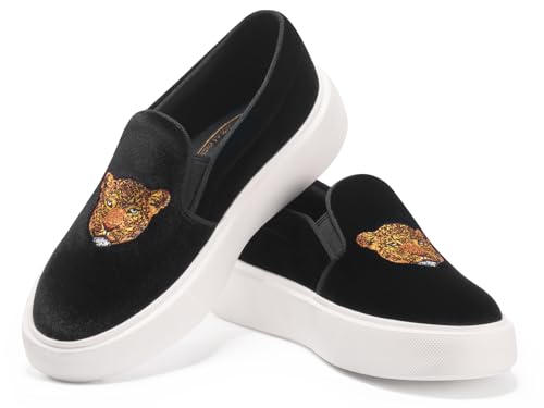 Journey West Women's Fashion Velvet Sneakers with Embroidery Comfortable Slip-On Work Shoes for Women3