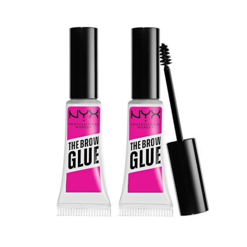 NYX Professional Makeup Brow Glue Gel Sopracciglia, Confezione da 2, Clear | A Lunga Tenuta, Con Applicatore Spoolie e Pro Styling Brush, Look Lifted e a Tenuta Estrema