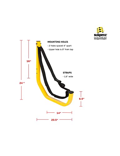 Suspenz Kayak Canoe SUP Storage Hanger for Garage Wall, Indoor Outdoor, Jay Rack Hook, Holds up to 125 lbs, Yellow, (11-0001) - Thumbnail 6