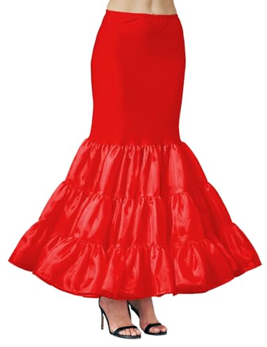 BEAUTELICATE Anágua cancã para vestidos curtos mulher trompete sereia saia 2 aros com folhos níveis até ao chão vestido de noiva casamento, Vermelho, M
