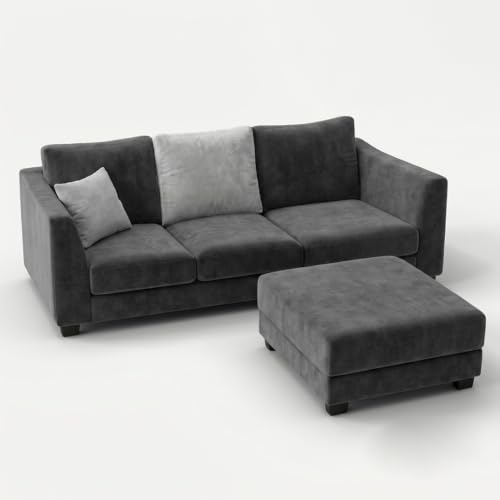 Image of SOCOZI Trevano 4 Seater L Shape Sofa Set with Movable Ottoman | Flexible Left or Right Layout | Soft Velvet Suede Fabric | Modern Design | Plush Comfort Cushions for Living Room (Dark Gray-Light Gray)