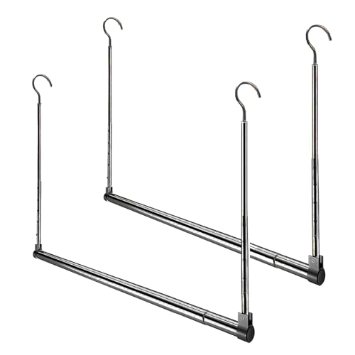 Image of Adjustable Hanging Closet Rod, Extender Hanging Rod, Closet Hanging Organizer, Heavy Duty Closet Bar, Hanging Rod (Black, 2 Pack)