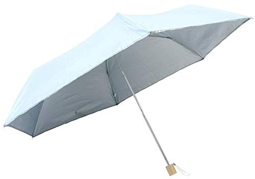晴雨兼用 折りたたみ傘 生地裏シルバーコーティング グラスファイバー仕様 軽量 無地 3段式 ミニ傘 60cm （表サックス/裏シルバー）