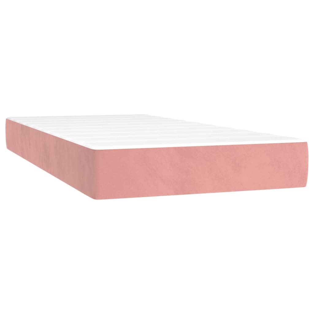Cama con somier con colchón, color rosa, 90 x 190 cm, terciopelo acolchado, cama individual para jóvenes, muebles para dormir, cama con cabecero alto y cómodo colchón de muelles ensacados