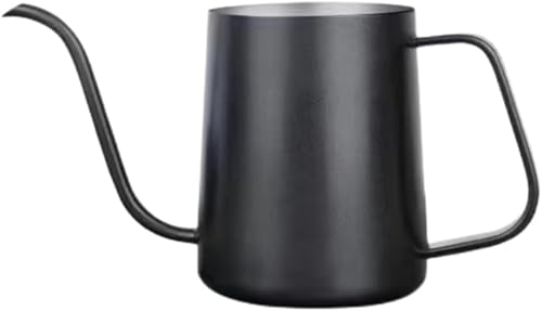 コーヒーポット ドリップ ドリップケトル コーヒー ケトル 細口 グースネック 蓋付き ステンレス製 人気 コーヒーやかん ハンドパンチ ロング スパウト 注ぎ込む ティー 珈琲 珈琲考具 アウトドア キャンプ (350ML,ブラック【カバーなし】)
